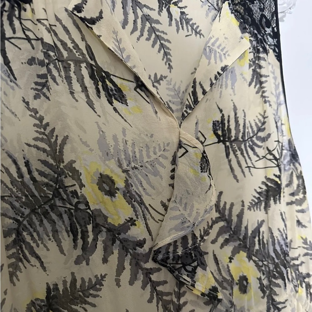 Anthropologie Lil Tassel Fronds Silk Dress US 6 Yellow Black Sheer Belted - Picture 4 of 8